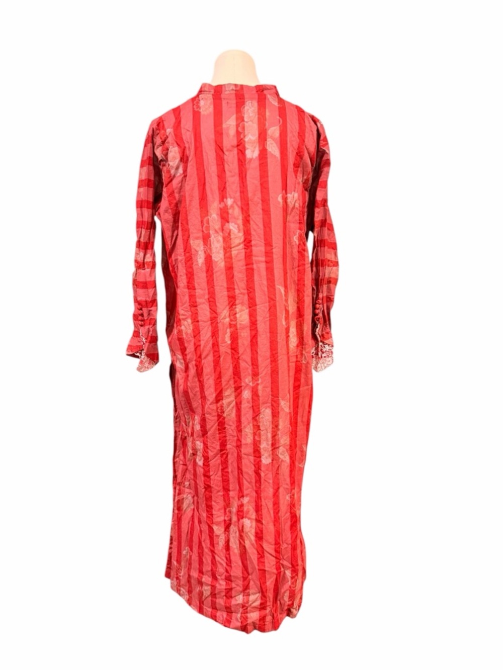 Baroque Embroidered Striped Cotton Kurta Tunic Dress Red White Size Large Boho - Picture 2 of 13